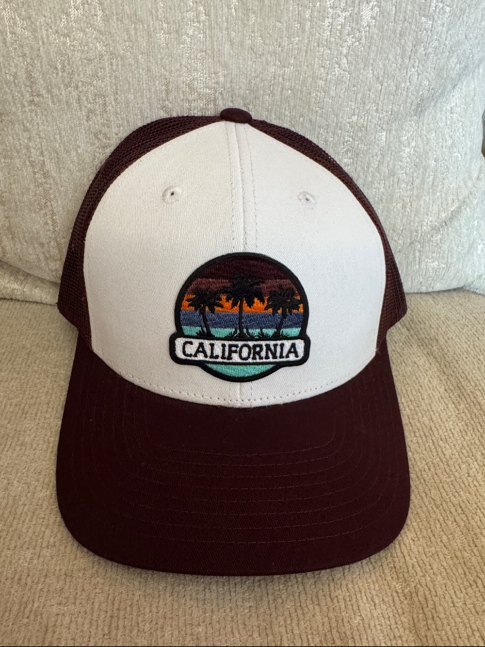 California Patch Trucker Hat - White & Burgundy